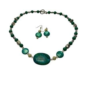 Handmade Green Jasper Pendant Necklace with Matching Earrings.